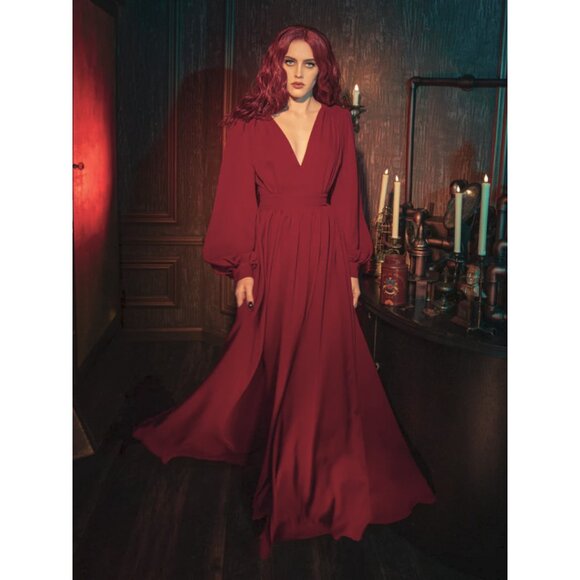La Femme En Noir Dresses & Skirts - La Femme En Noir Women's M Belladonna Maxi Dress Gothic Glamour Crimson Red NWT